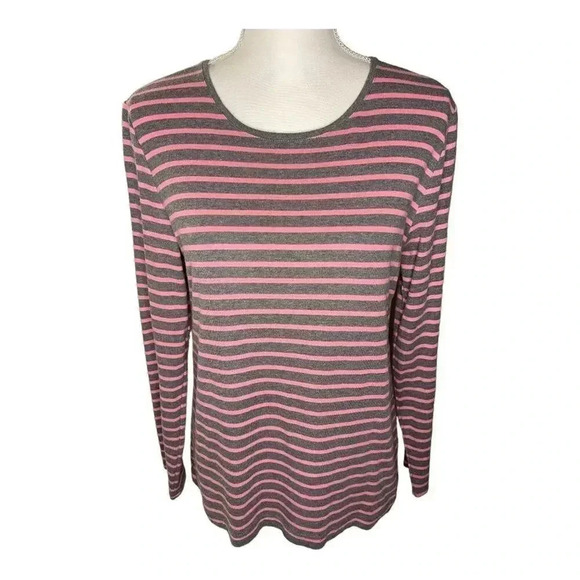 Croft & Barrow Women’s Medium Pink‎ & Gray Striped Classic Tee - Picture 1 of 4
